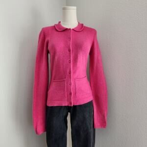 Vintage Y2K Studio Y Pink Wool Blend Knit Cardigan Sweater S Long Sleeve Barbie